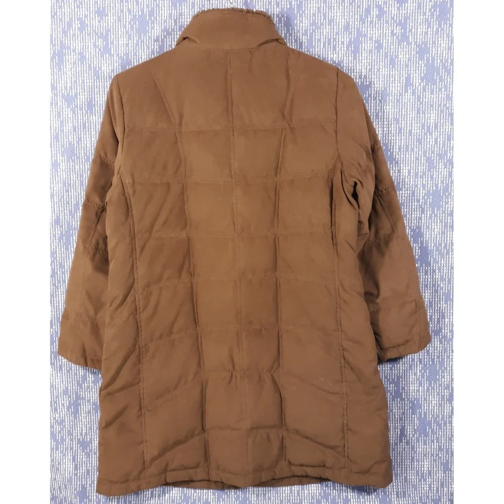 L.L. Bean Puffer Coat Jacket Womens Large Petite Goose Down Faux Fur Trim Brown - Picture 10 of 13